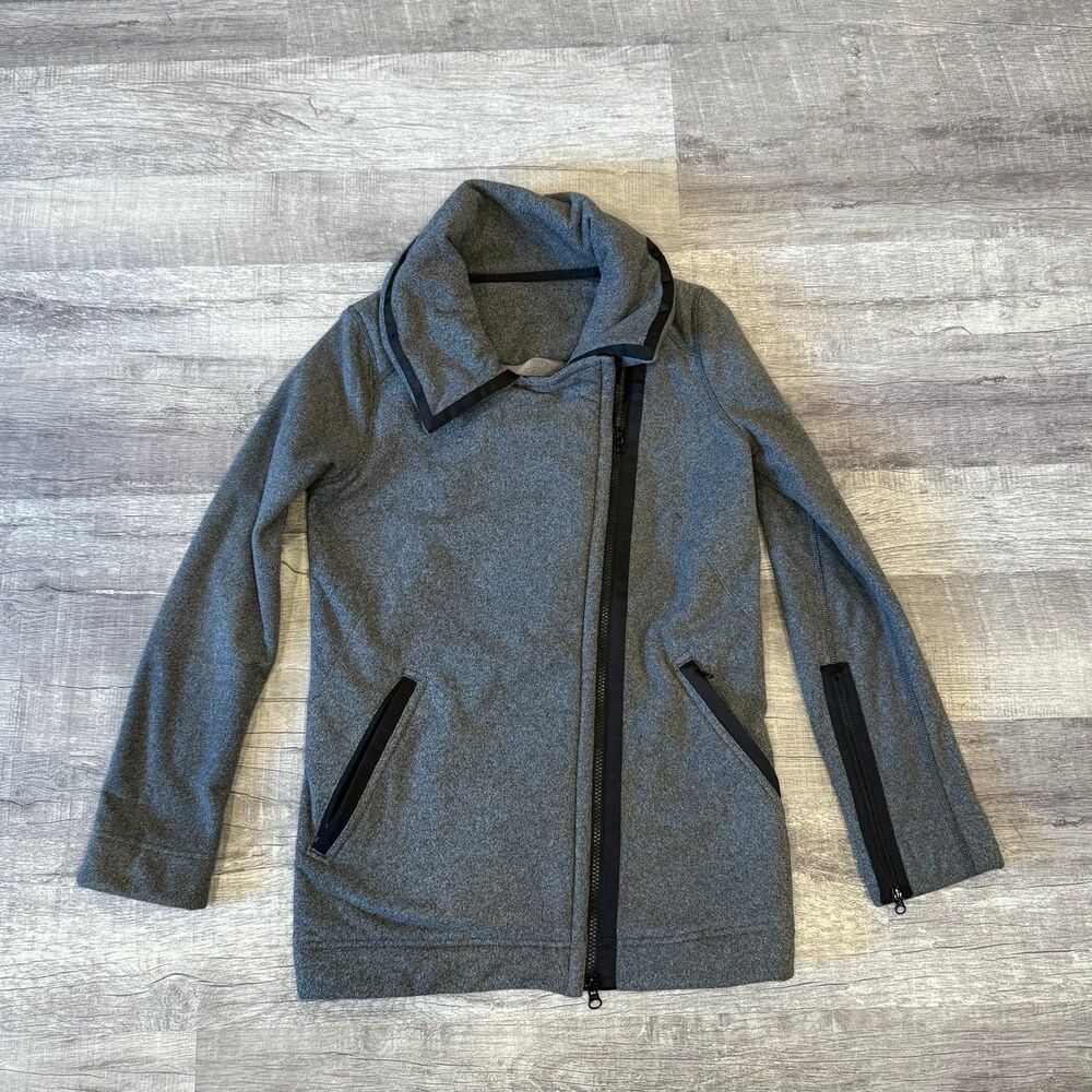 Lululemon Ambient‎ Gray Moto Cross Zip Jacket Size 4 Asymmetrical Cowl Neck